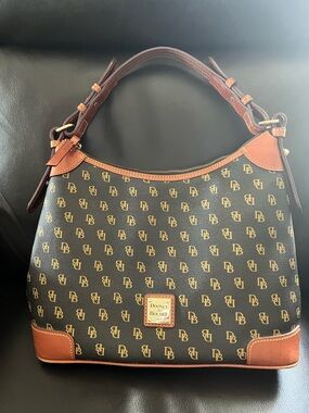 Dooney & Bourke Monogram Classic Brown and Tan Hobo Shoulder Bag